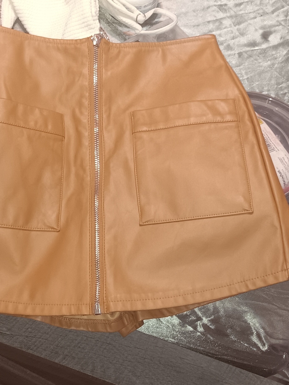 Forever 21 Tan Faux Leather Skort with Front Pockets